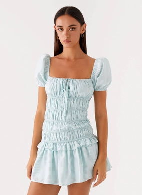 Yolene Mini Dress - Green Gingham Elegant Items Yolene Mini Dress - Green Gingham Scandi Clean Boho Mood