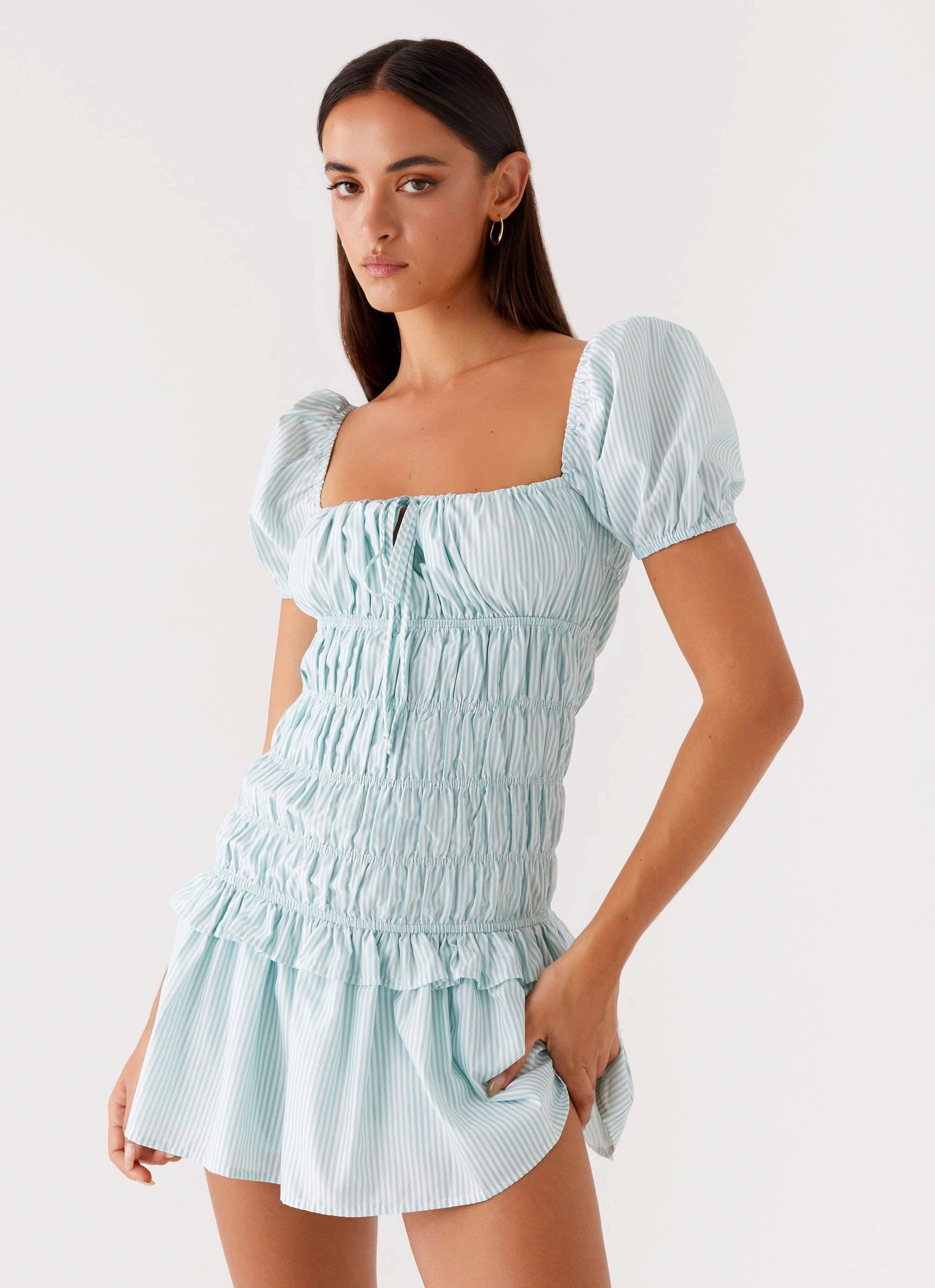 Yolene Mini Dress - Green Gingham SeamlessConstruction