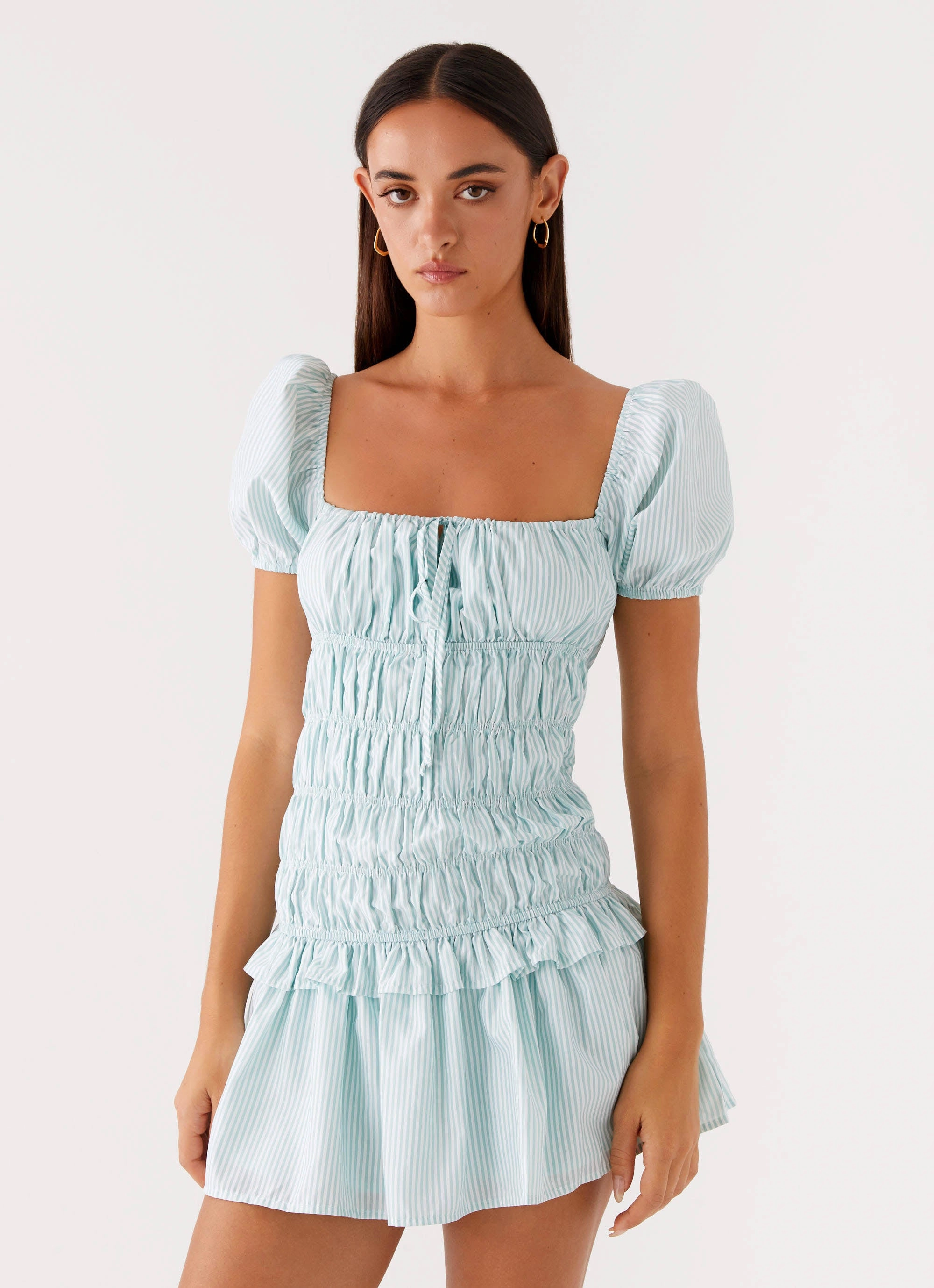 Yolene Mini Dress - Green Gingham Scandi Clean Boho Mood