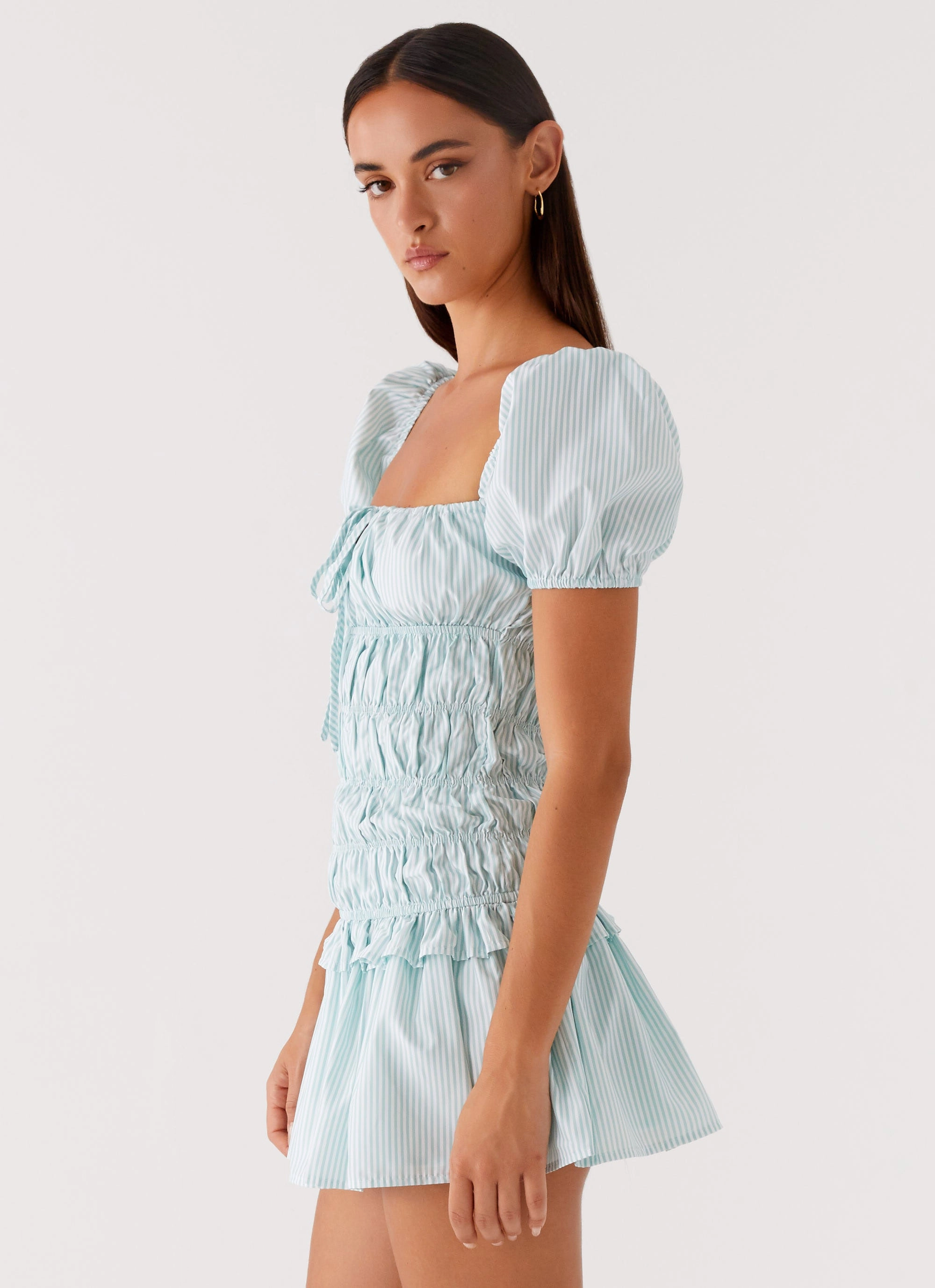 Special-Occasion Crisp Finish Yolene Mini Dress - Green Gingham