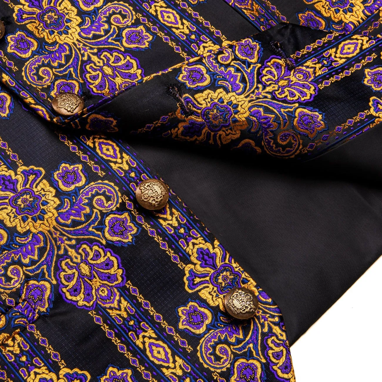 YourTies Black Purple Gold Black Floral Silk Men's Vest Necktie Set