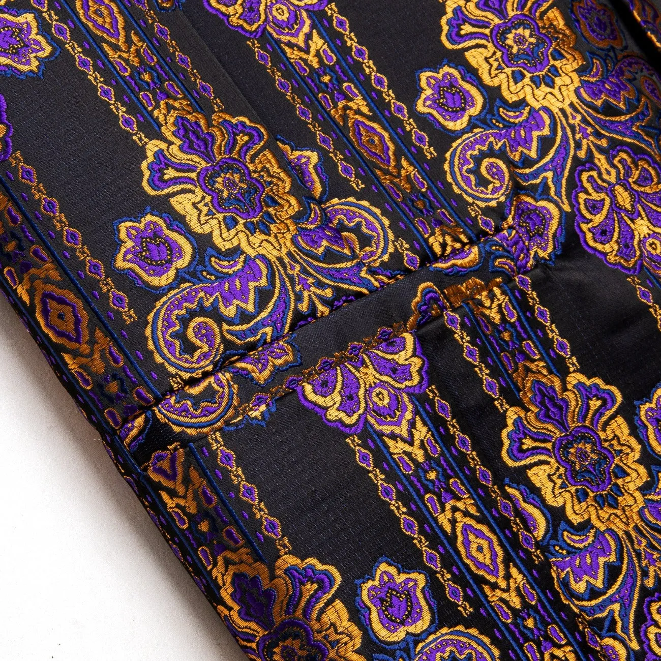YourTies Black Purple Gold Black Floral Silk Men's Vest Necktie Set