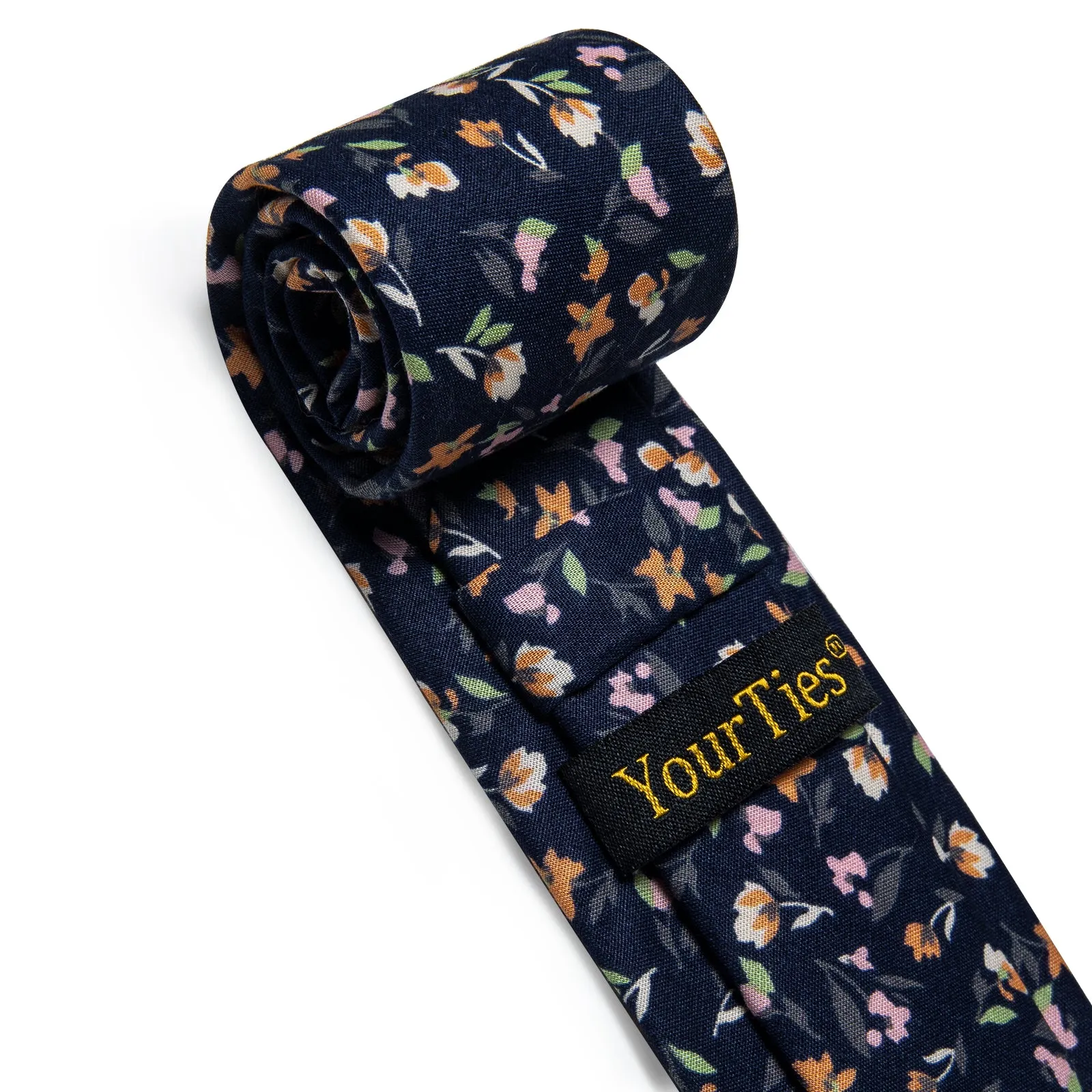 YourTies Dark Blue Floral Printed Skinny Tie Set with Tie Clip