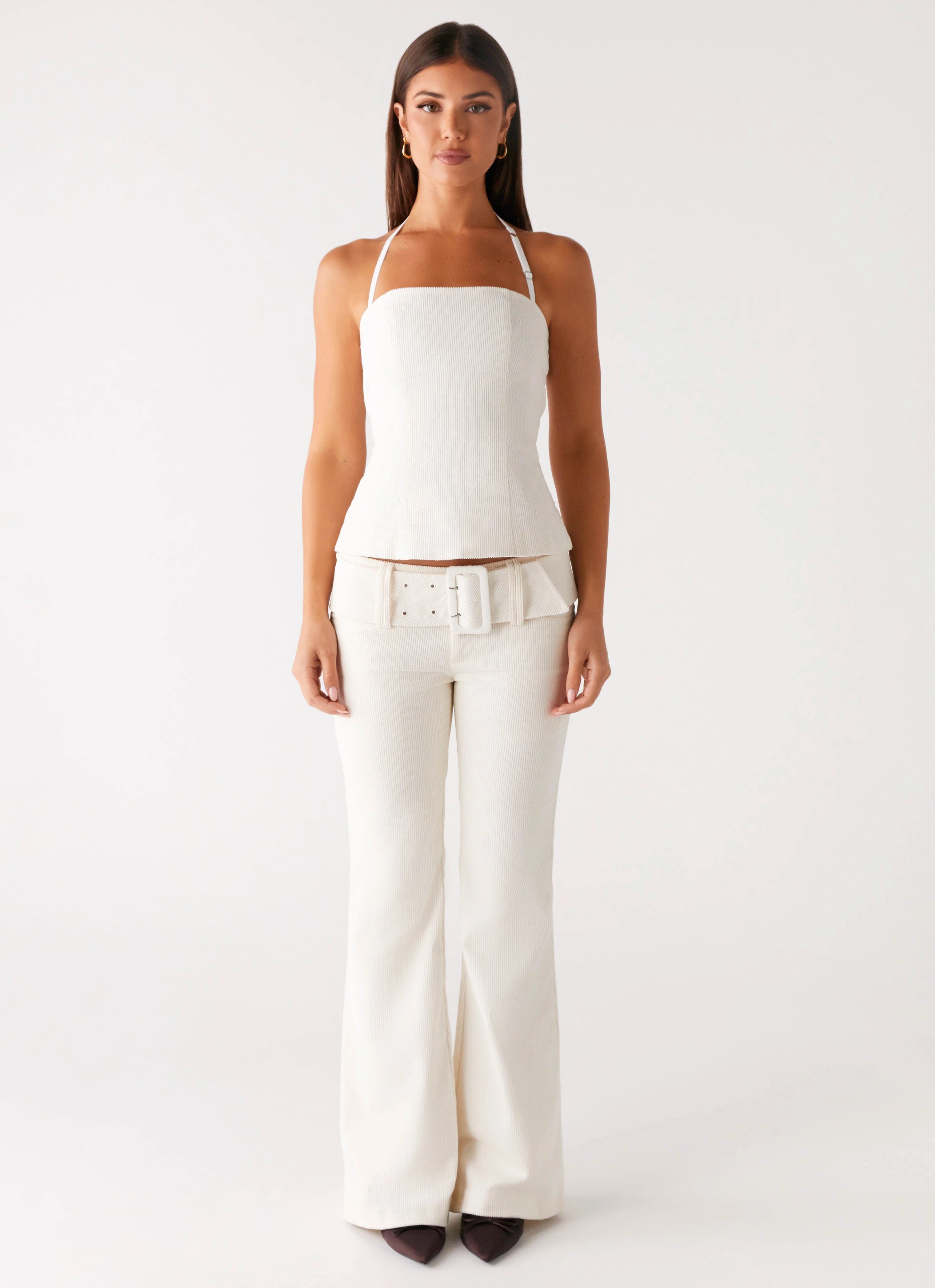AntiSlipWaistband Zadie Low Rise Cord Jeans - Pearl