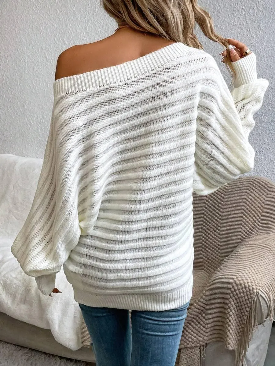 ZAFUL Womens Fall Sweaters Off The Shoulder Batwing Sleeve Textured Knit Tops Oversized One Shoulder Sweater