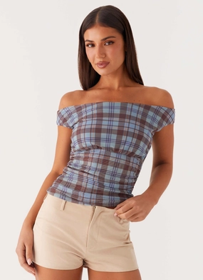 Zahli Off Shoulder Top - Shoreline Check StainResistantCoating Zahli Off Shoulder Top - Shoreline Check MultiFunctional Pocket Placement