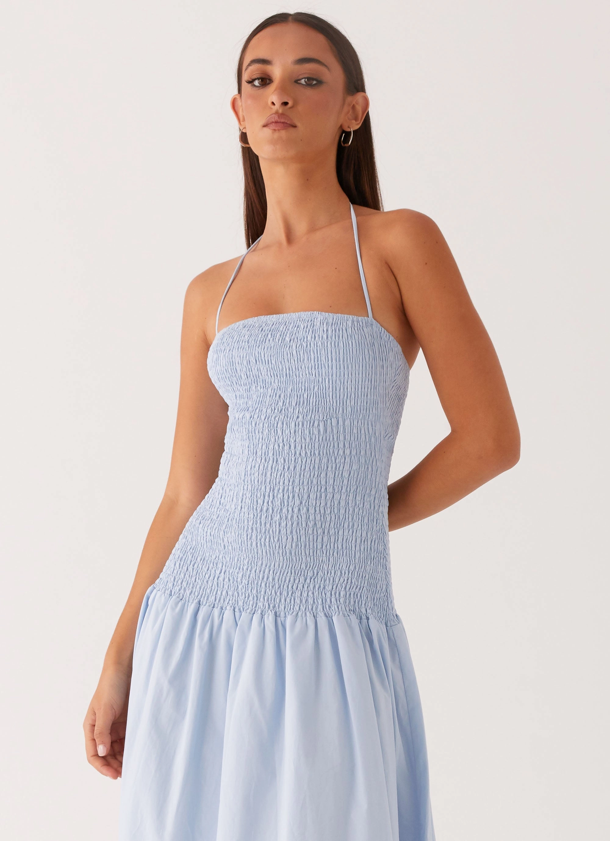 Zahra Maxi Dress - Blue Mom Chic Luxurious Texture