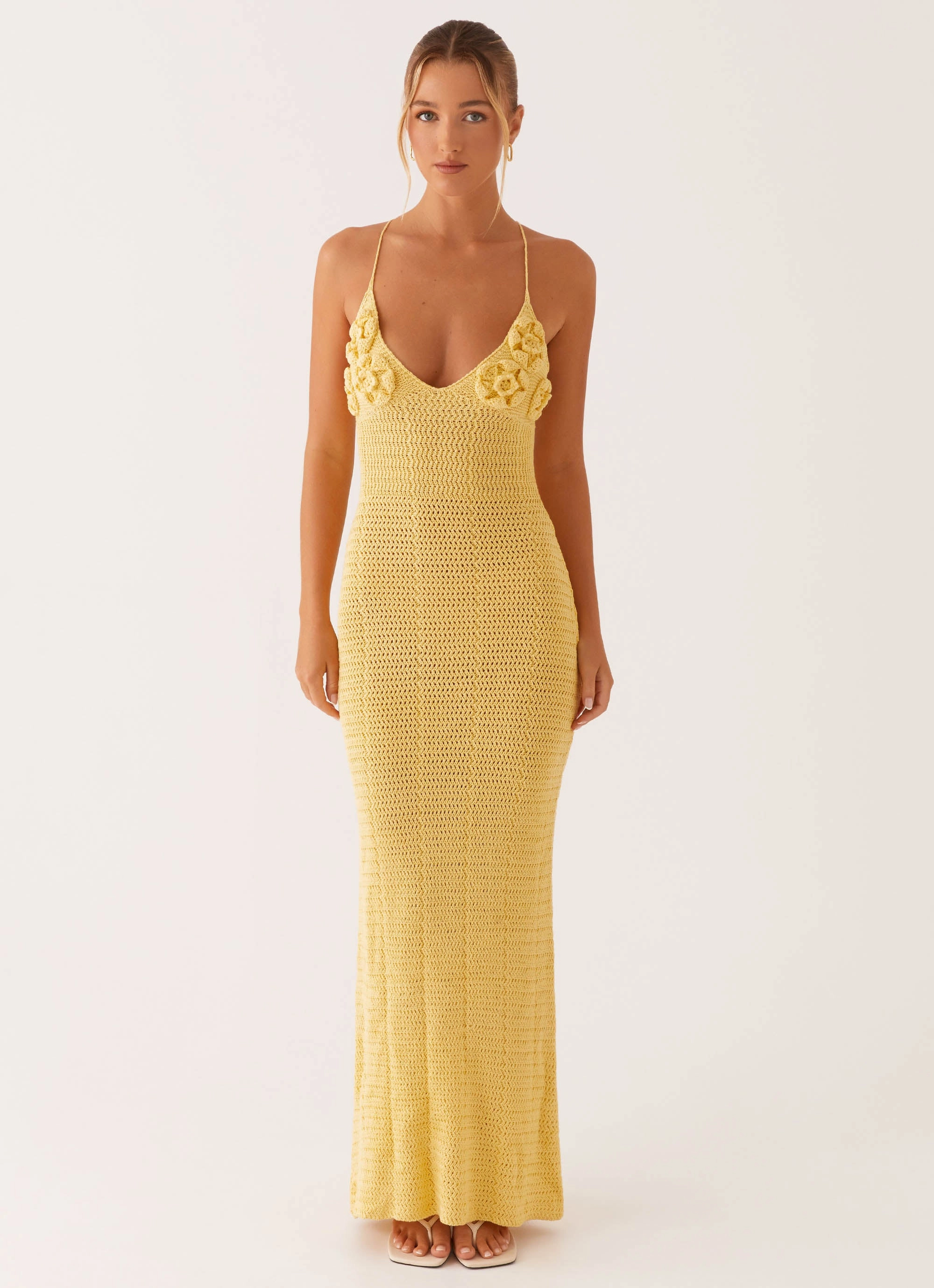 Zara Rose Crochet Maxi Dress - Yellow Satin-Edge Cool Structure