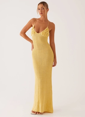 Zara Rose Crochet Maxi Dress - Yellow Grace Walk