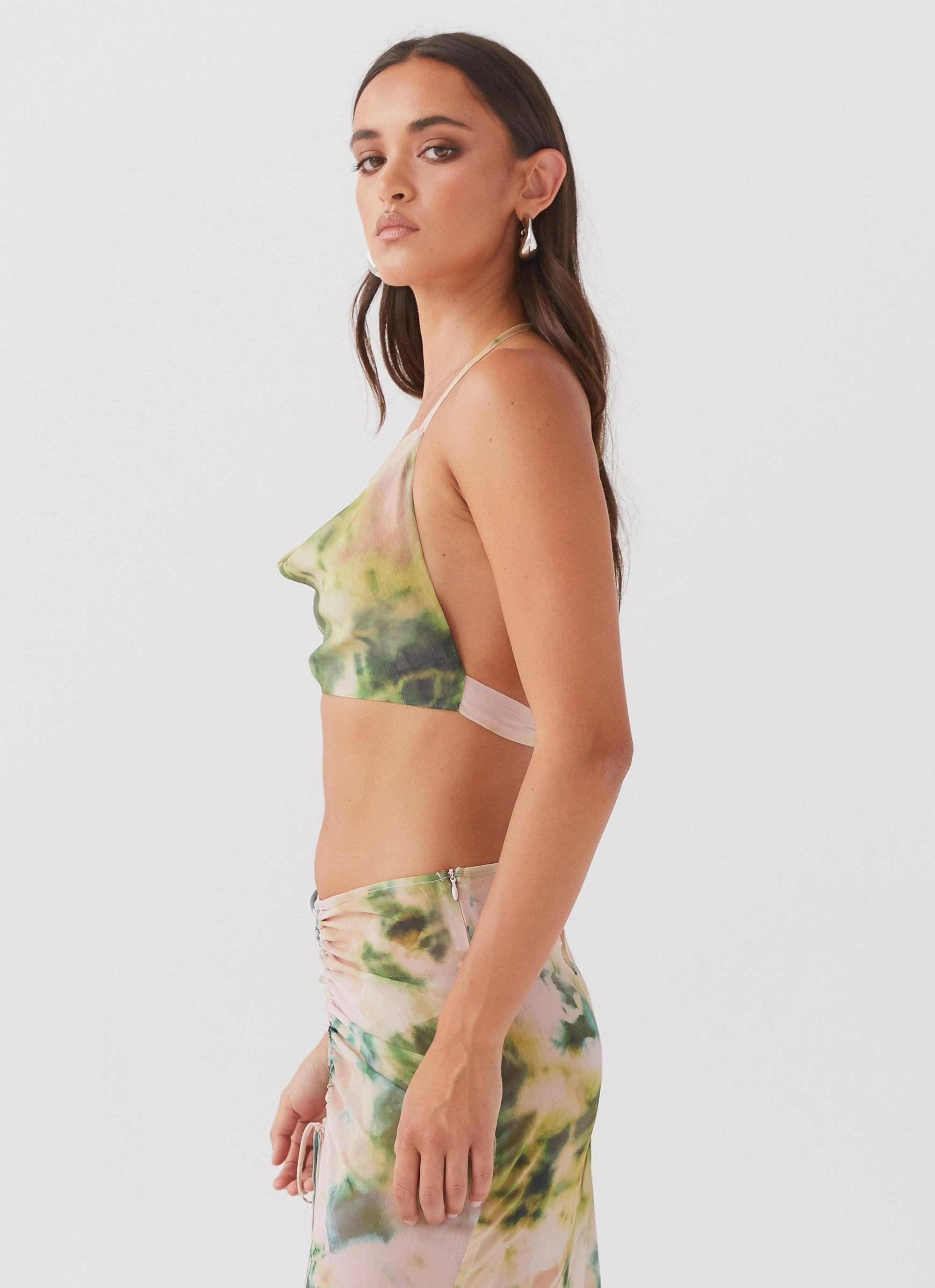 Flexible Shoulder Gusset Soft Touch Texture Zenta Cowl Neck Top - Rainforest