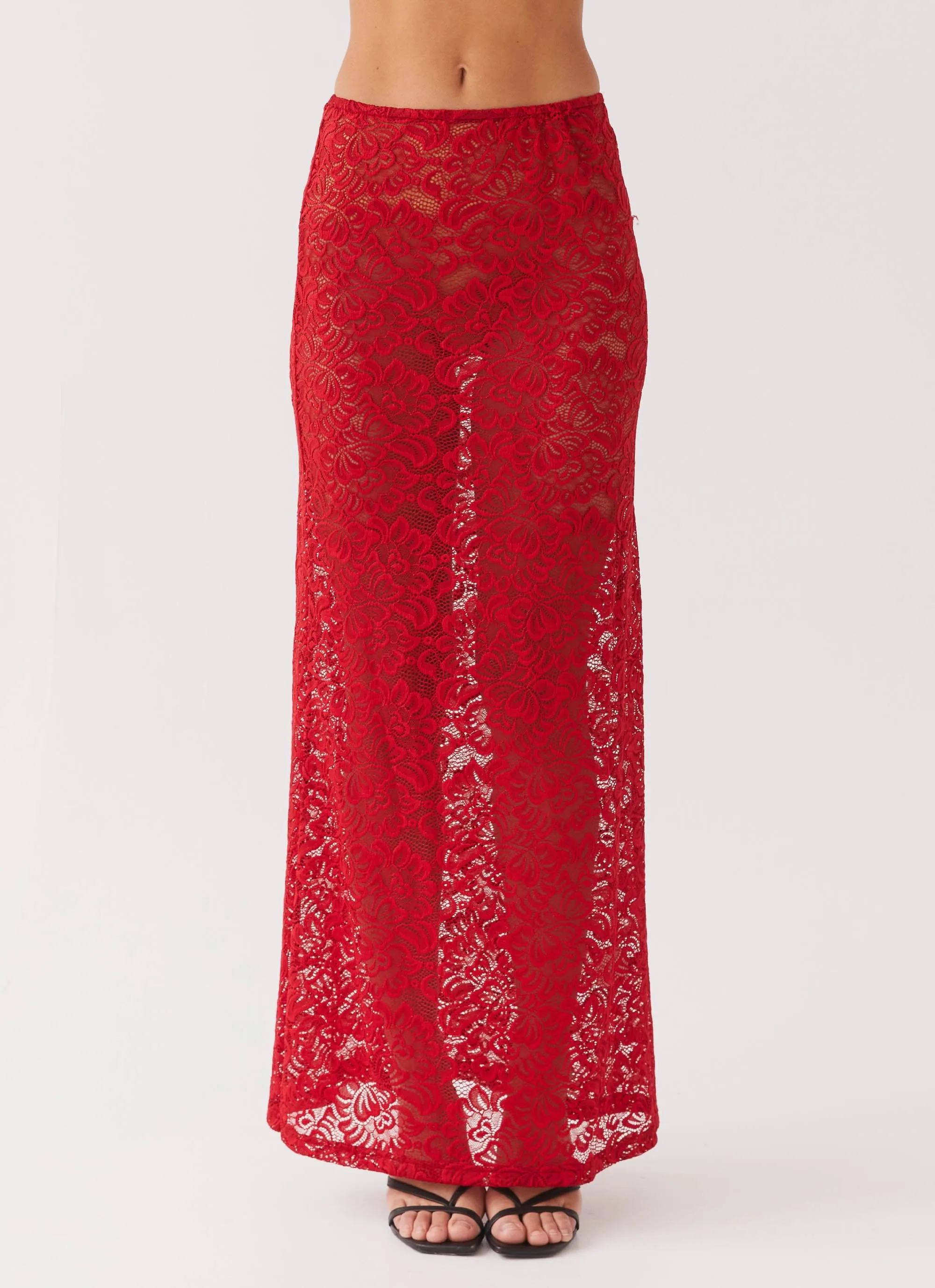 Hypoallergenic fabric Zephyra Lace Maxi Skirt - Red