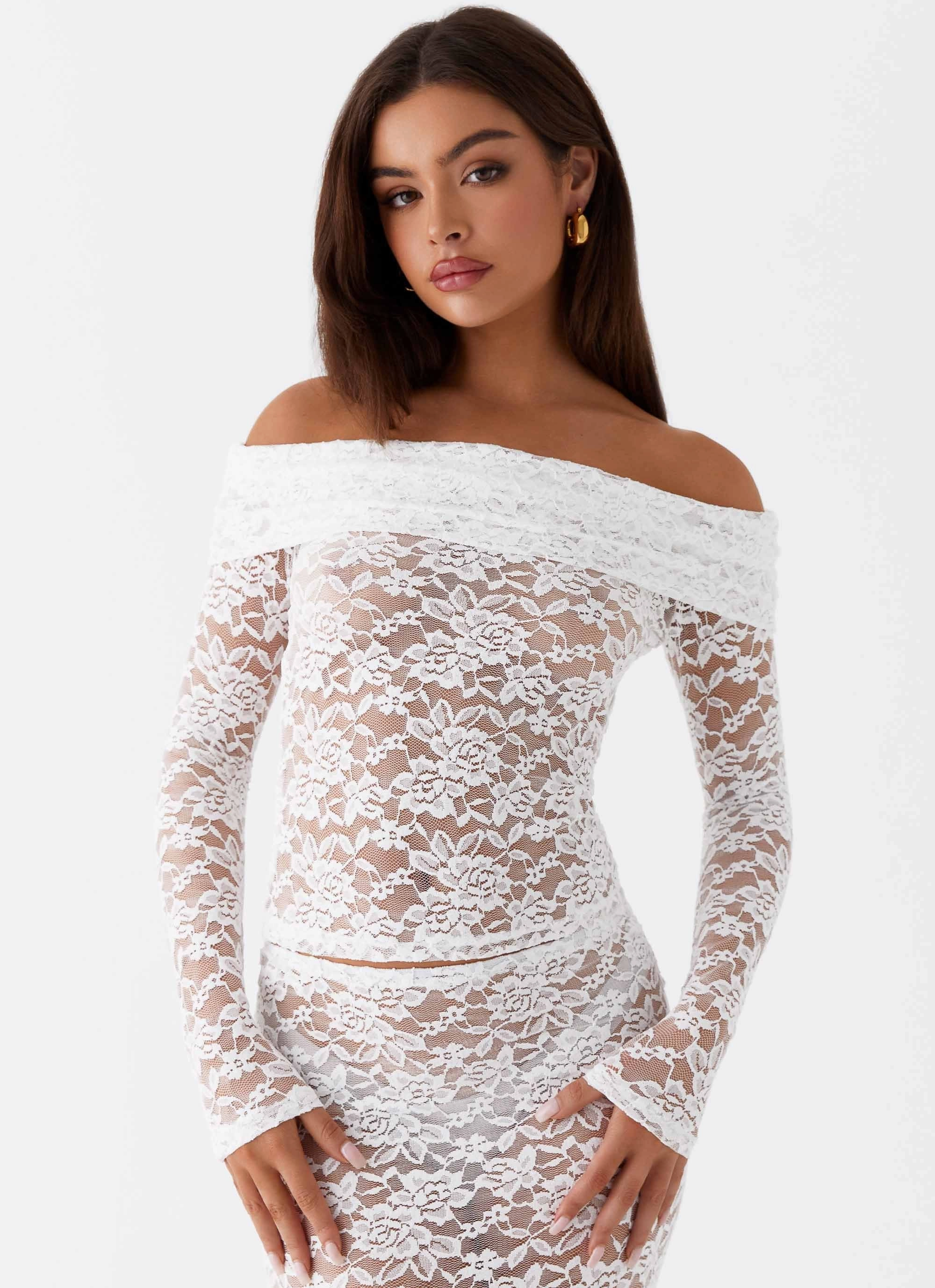 Zephyra Lace Long Sleeve Top - White Antibacterial Fabric
