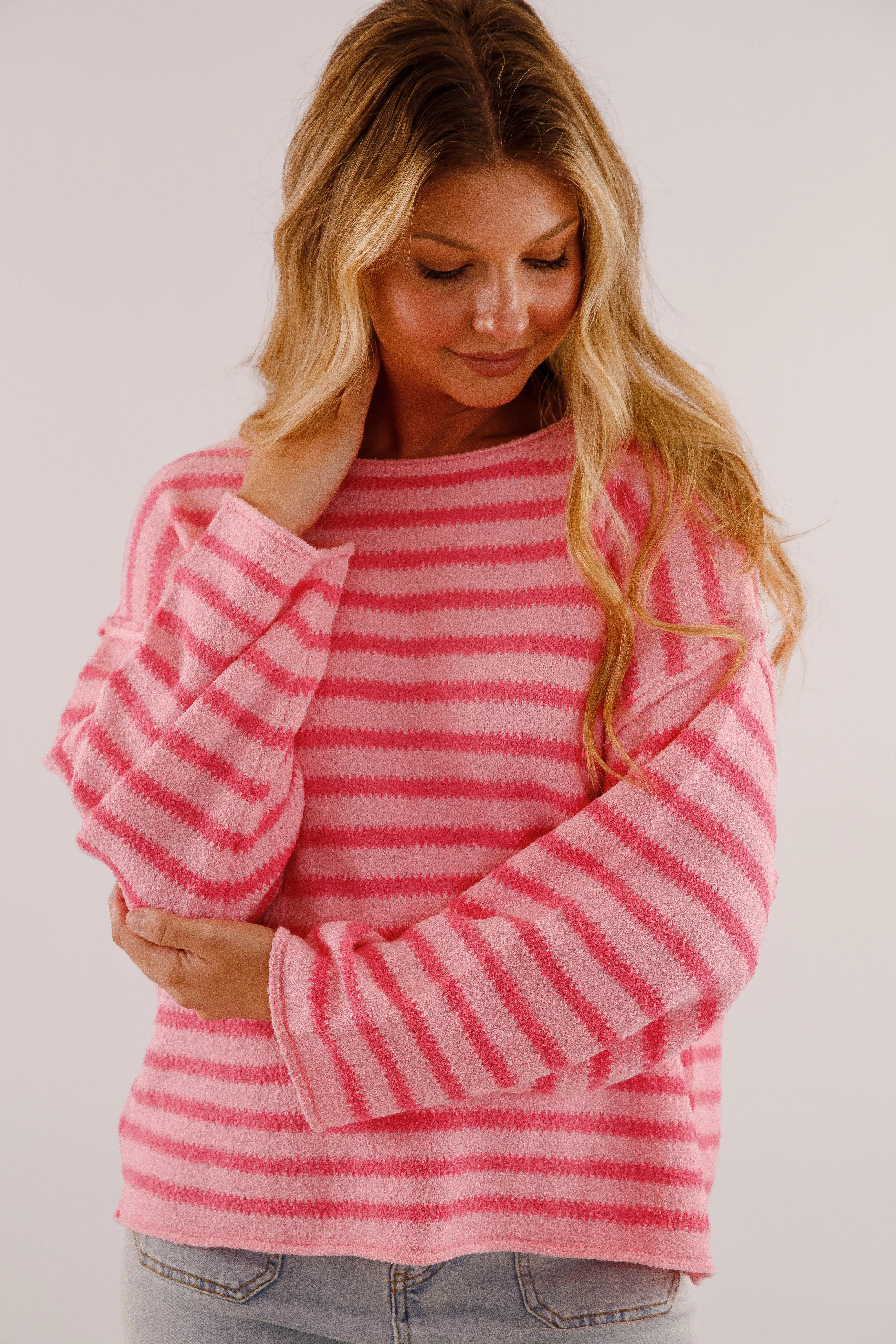 Multi Panel Construction Better Perspective Sweater-Pink