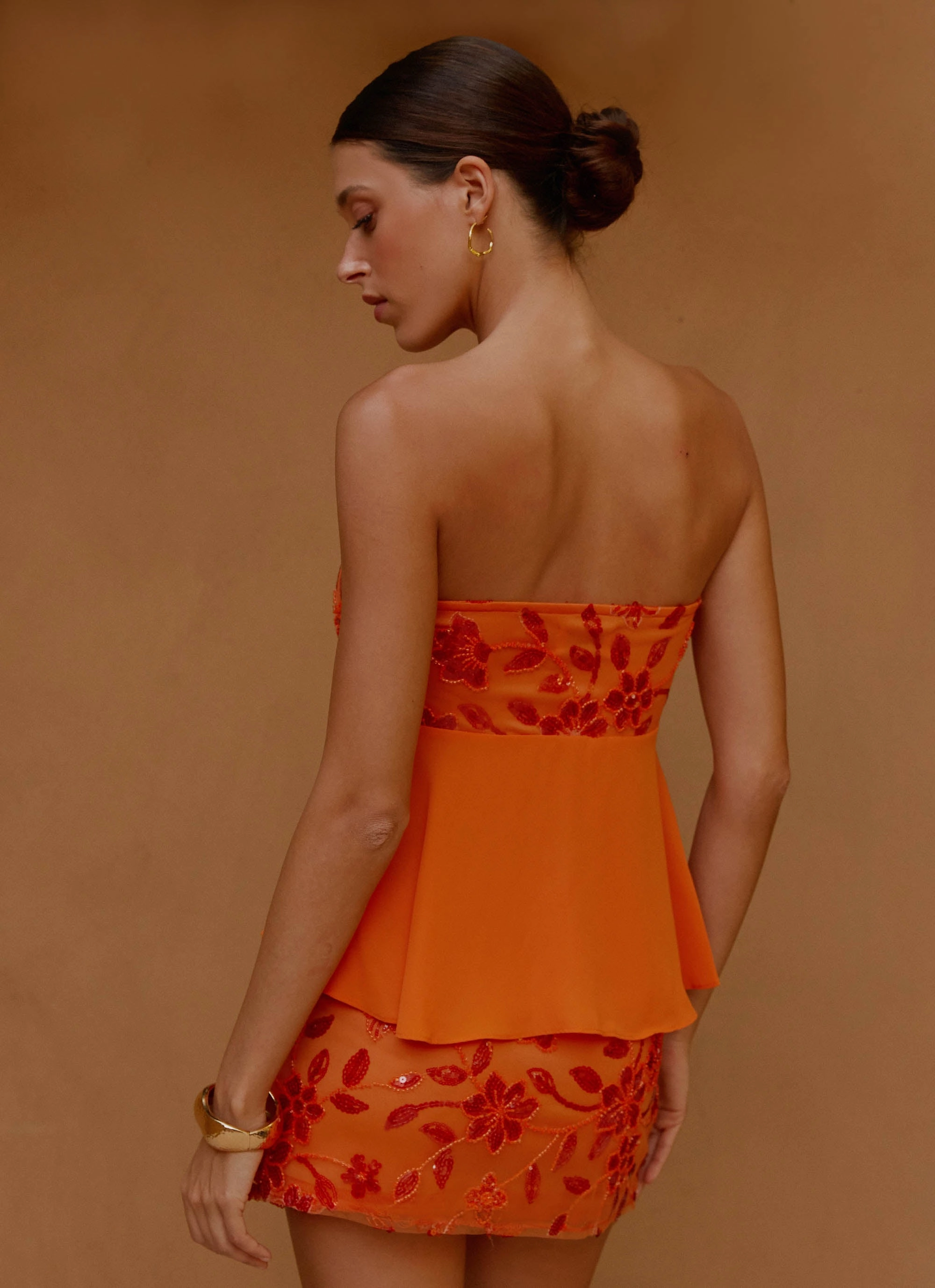 Kenya Beaded Halter Top - Orange DoubleStitched Hem