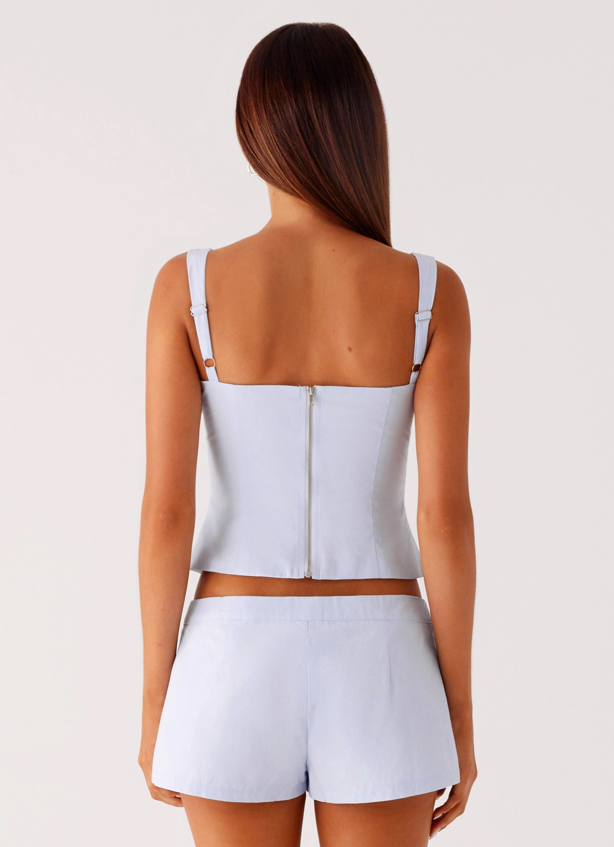 Elasticated Trim All Over Print Technique Coastline Bustier Top - Blue