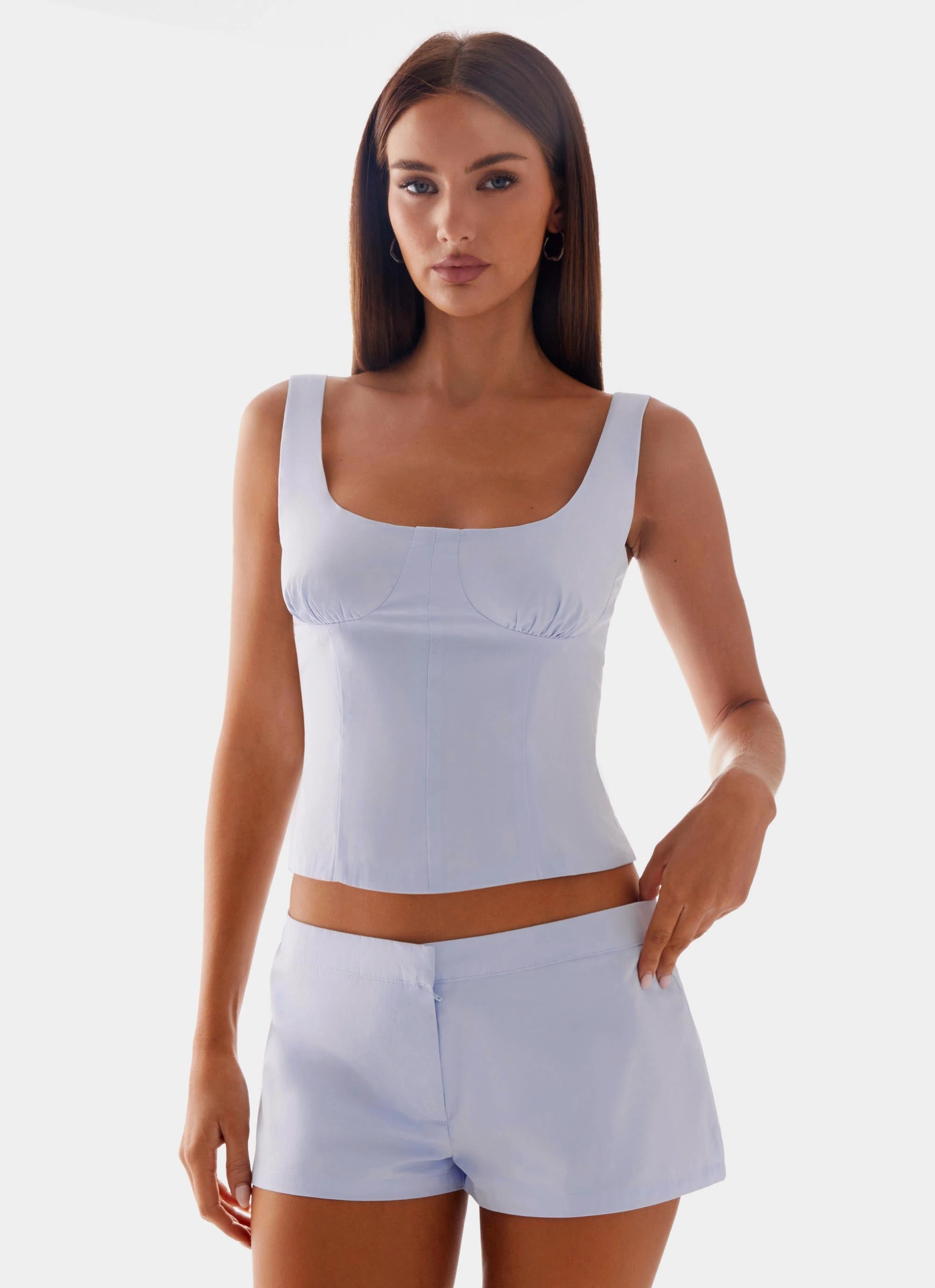 Elasticated Hem Coastline Bustier Top - Blue