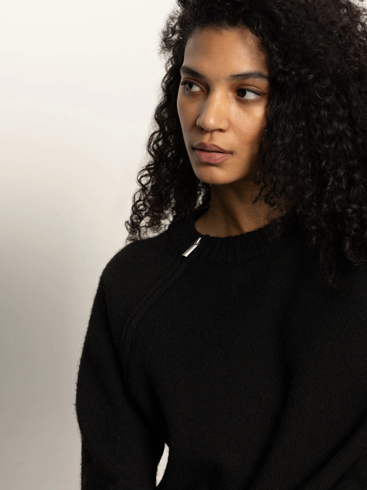 Textured Weave Design Zip It Sweater Black