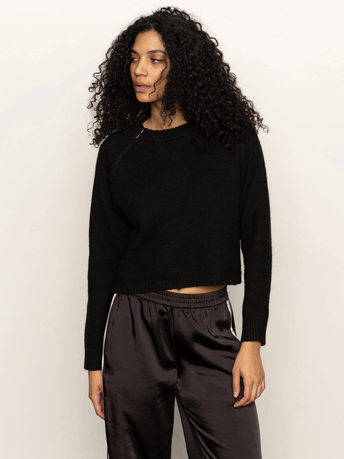 Zip It Sweater Black Ribbed Hemline Indoor style