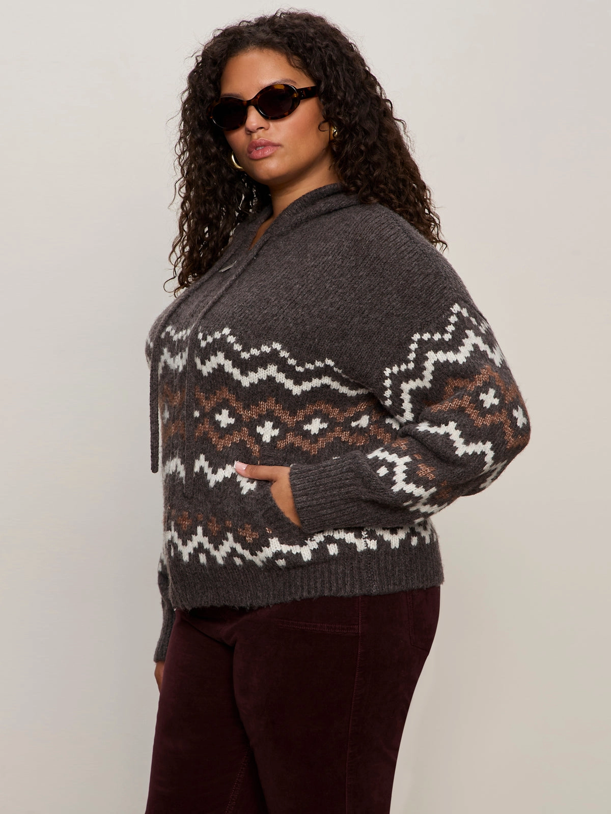 Zip-Up Fairisle Hoodie Mocha Fairisle Extended Sizing Weatherproof Shell High-Tech Fabric