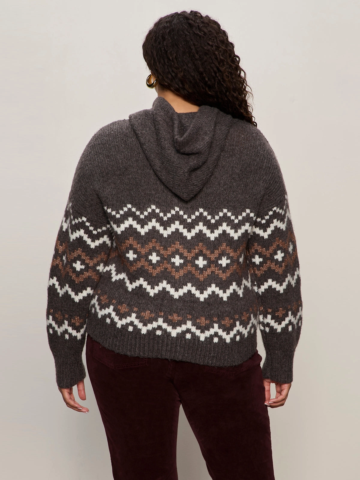 Glasses City Style Zip-Up Fairisle Hoodie Mocha Fairisle Extended Sizing