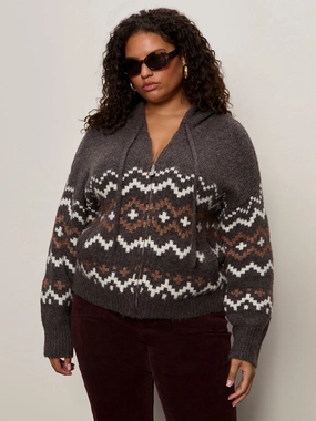 Zip-Up Fairisle Hoodie Mocha Fairisle Extended Sizing Grand fashion Zip-Up Fairisle Hoodie Mocha Fairisle Extended Sizing Everyday Use Secure Zip Pockets