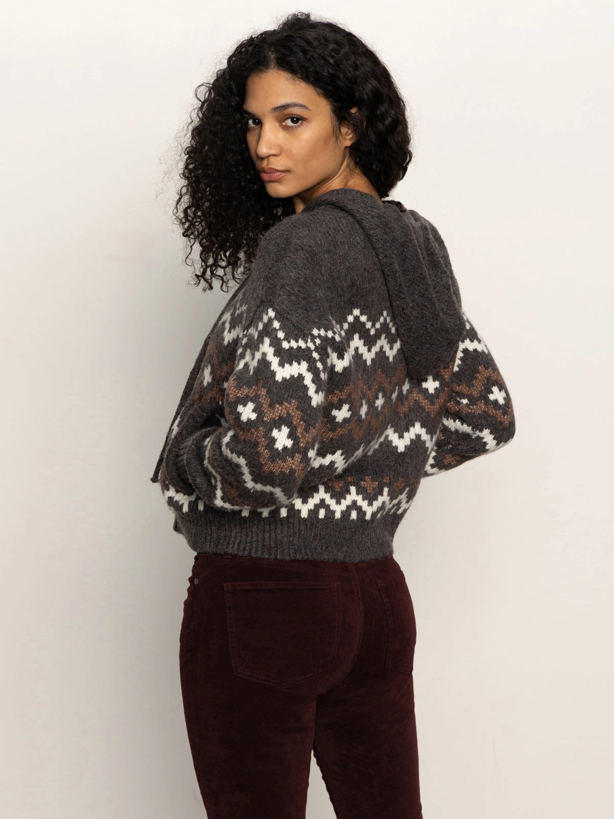 Zip-Up Fairisle Hoodie Mocha Fairisle Music