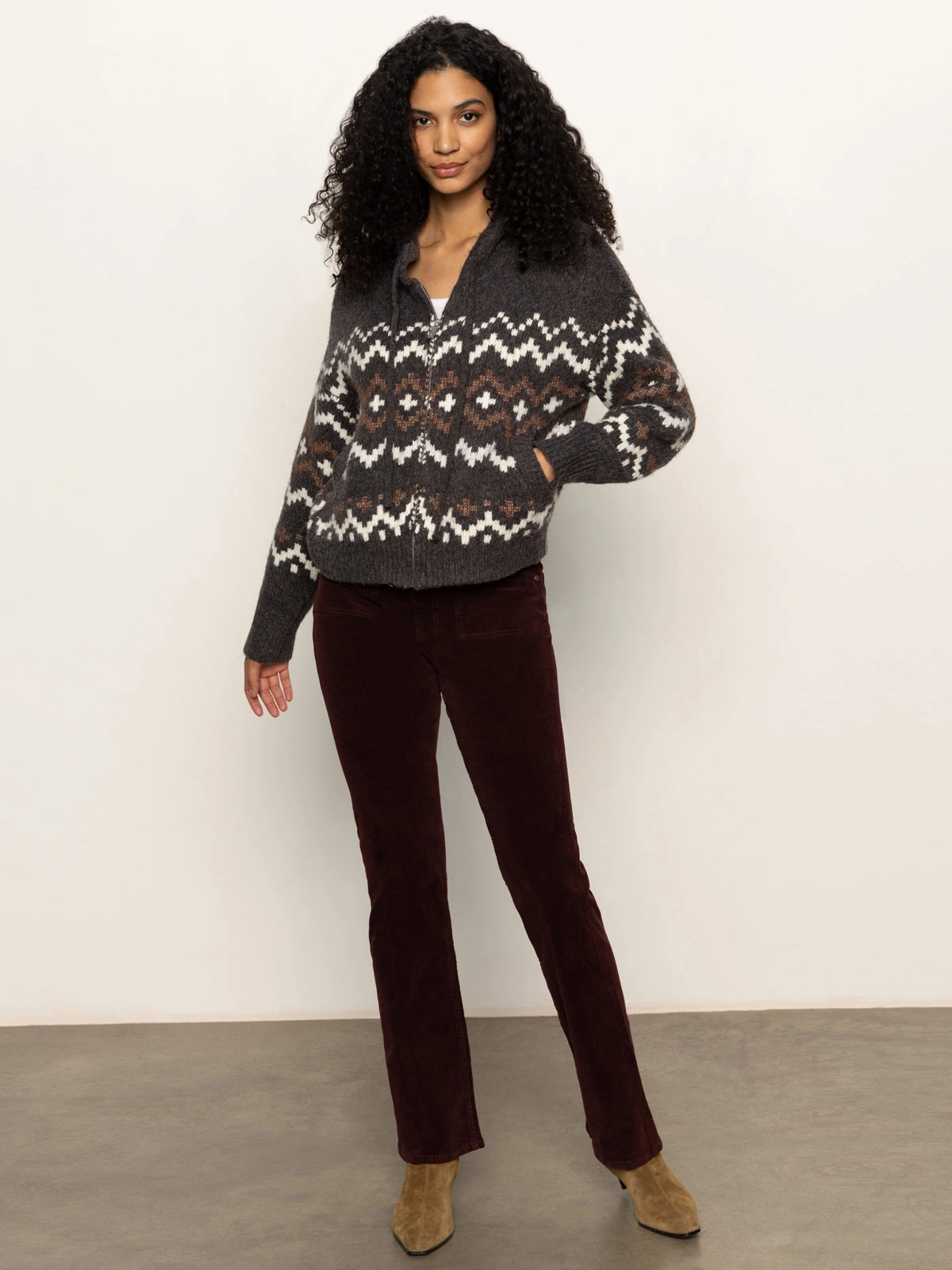 Zip-Up Fairisle Hoodie Mocha Fairisle Layer Flex