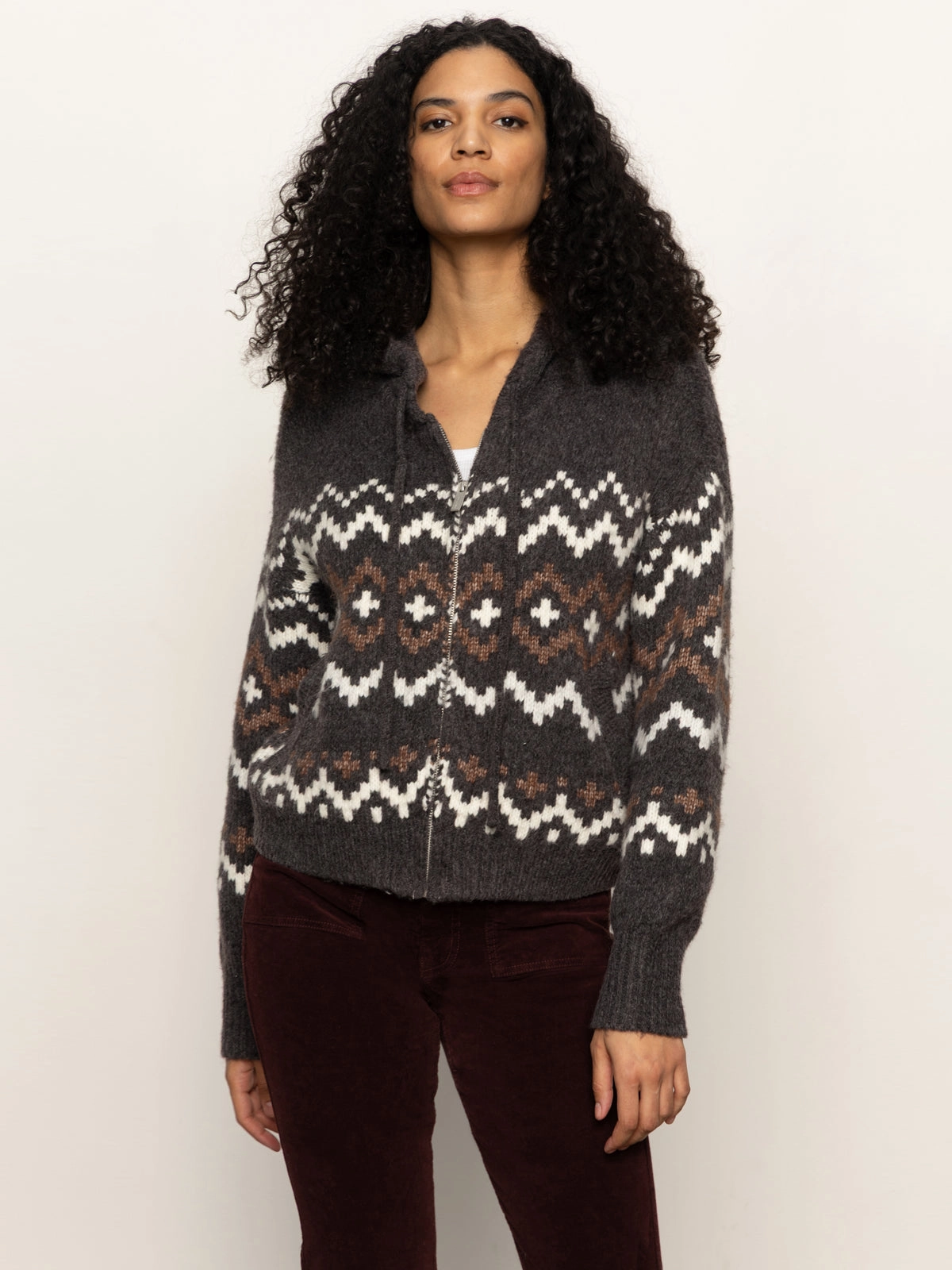 Zip-Up Fairisle Hoodie Mocha Fairisle Range