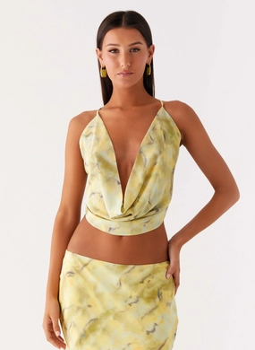 Zippered Pockets Kylo Cowl Top - Yellow Tie Dye Kylo Cowl Top - Yellow Tie Dye flowy silhouette
