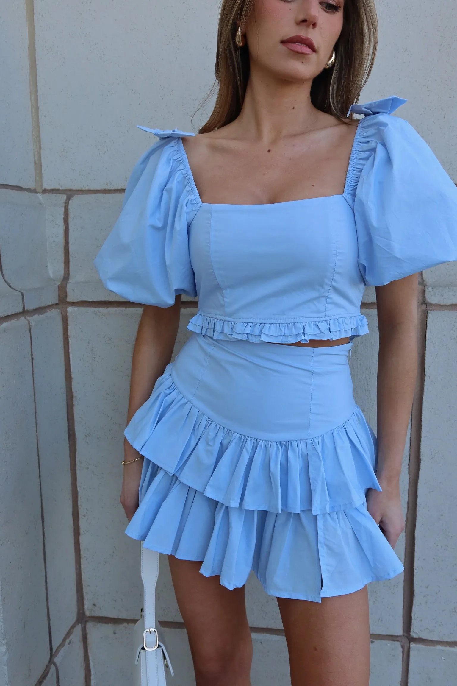 Zoe Puff Sleeve Crop Top And Skirt Set