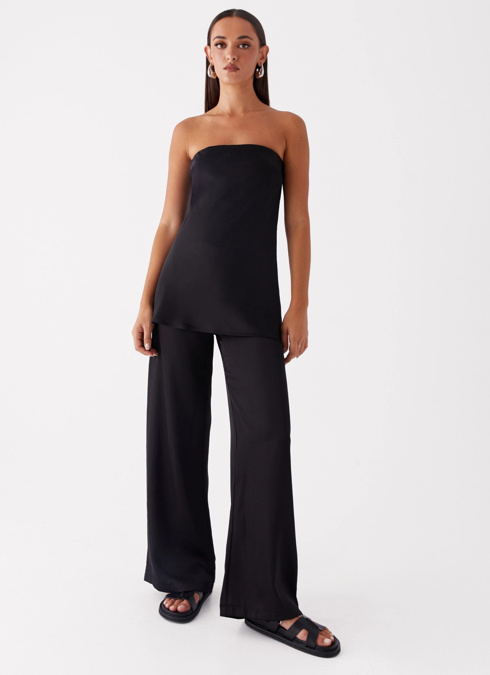 Zoey Satin Tube Top - Black Four Way Stretch