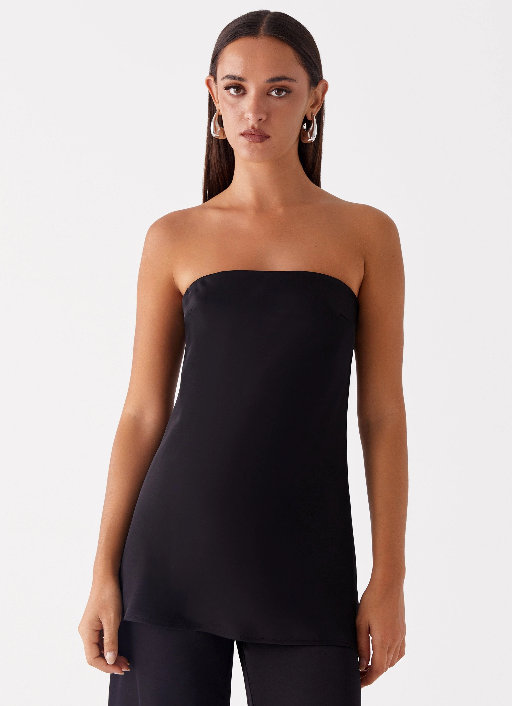 Zoey Satin Tube Top - Black Hybrid Fabric Blend MultiDirectionalStretch