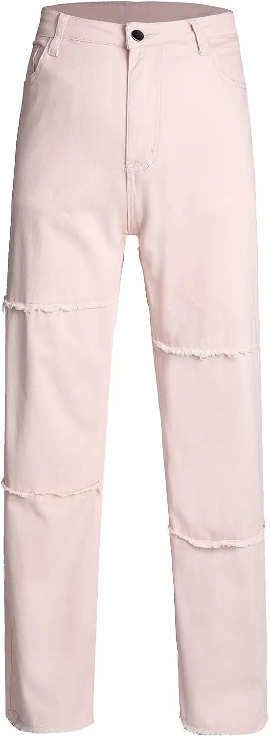 ZYXTIM Wide Leg Jeans for Women High Waisted Button Up Ripped Hem Flared Legs Stretch Denim Pants Plus Size Regular Fit
